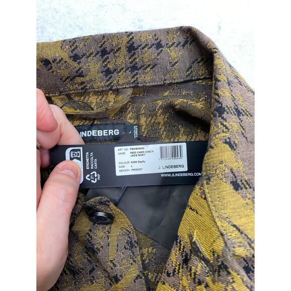 NWT J.Lindeberg Mens Reid Camo Check Jacquard Shirt, Daylily, Large, 400$ - Picture 3 of 6